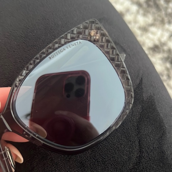 NIB Bottega Veneta Mirrored Sunglasses Silver Cat Eye Butterfly Woven Frame main image 9